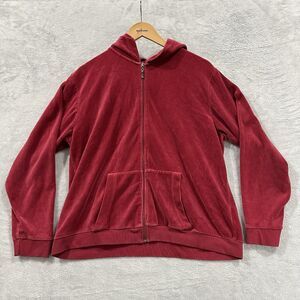 NYL‎ New York Laundry Full Zip Hooded Jacket Women's Large Red Velvet Velour VTG